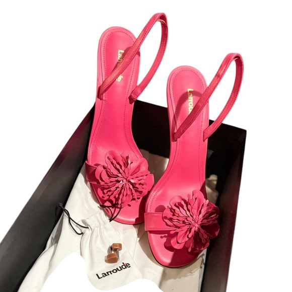Larroudé Hibiscus Hi sandal sling back stiletto heel leather floral Pink shoe - Picture 3 of 7